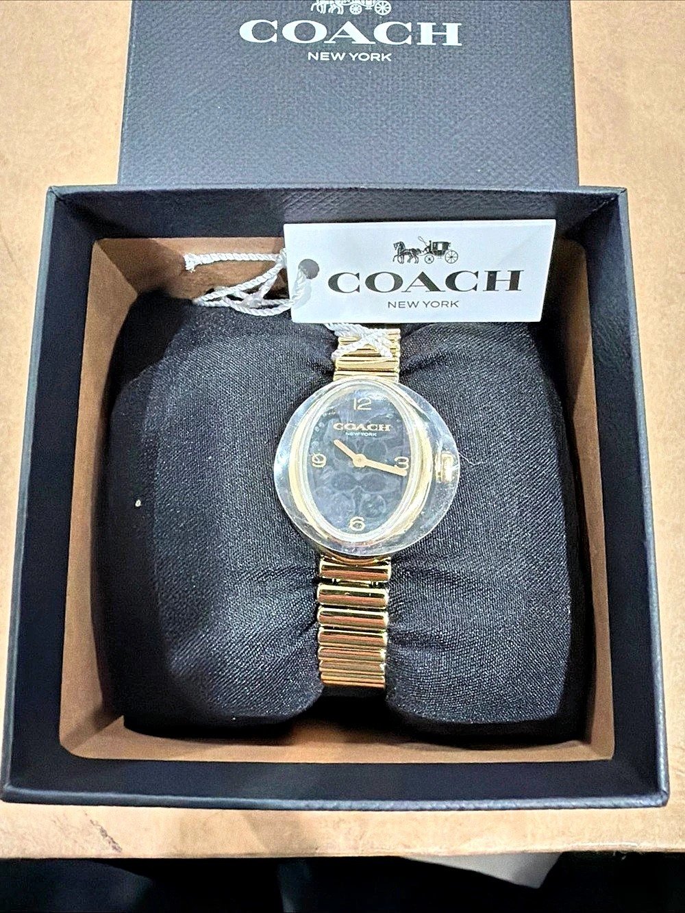 Coach Women's Sammy 2H Quartz Watch, 22.5 mm Petite Oval Case, Gold Black NWT